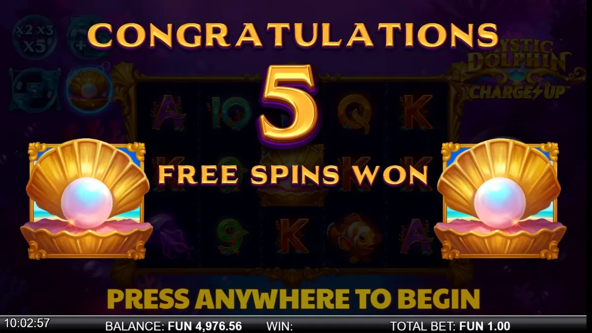 Interface do slot Mystic Dolphin Charge Up com tema oceânico