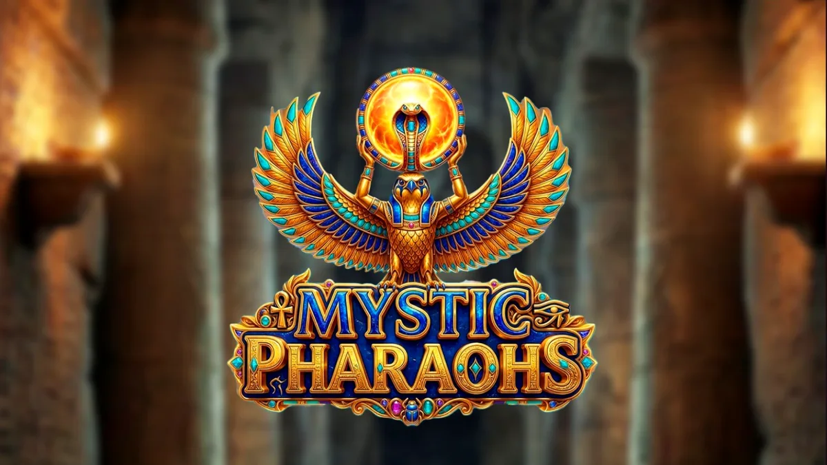 Interface do jogo de slot Mystic Pharaoh com elementos egípcios e hieróglifos